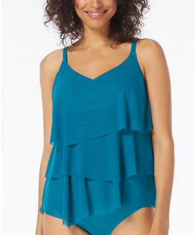 Women's Flourish Underwire Bra-Sized Tankini Top Blue $39.96 Swimsuits