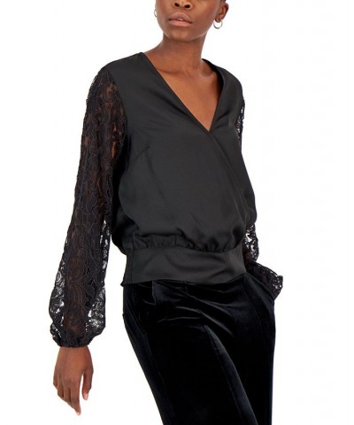 Women's Lace-Sleeve Blouse Deep Black $13.26 Tops