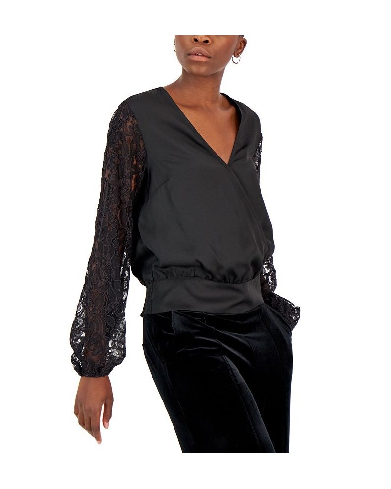 Women's Lace-Sleeve Blouse Deep Black $13.26 Tops