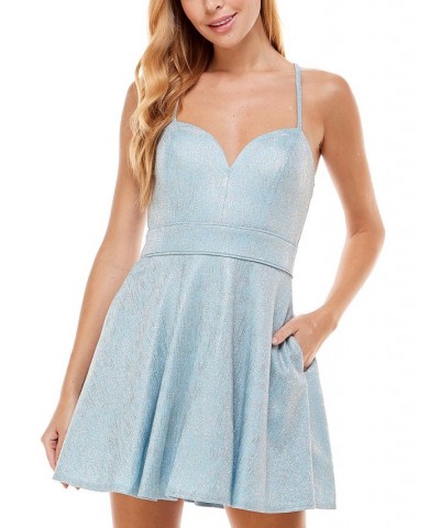 Juniors' Sweetheart-Neck Shimmer Dress Blue $16.89 Dresses