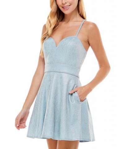 Juniors' Sweetheart-Neck Shimmer Dress Blue $16.89 Dresses