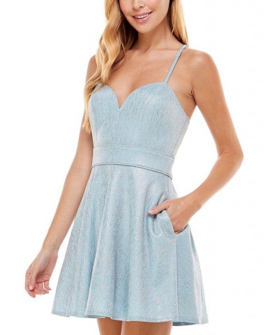 Juniors' Sweetheart-Neck Shimmer Dress Blue $16.89 Dresses