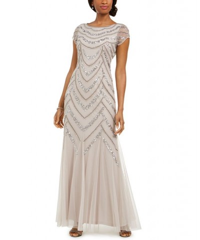 Embellished Godet-Inset Gown Marble Taupe $50.92 Dresses