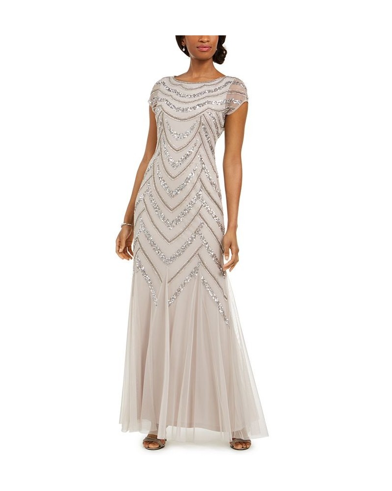 Embellished Godet-Inset Gown Marble Taupe $50.92 Dresses