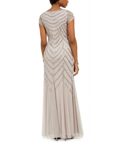 Embellished Godet-Inset Gown Marble Taupe $50.92 Dresses