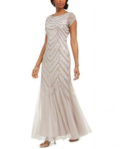 Embellished Godet-Inset Gown Marble Taupe $50.92 Dresses