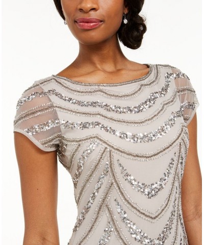 Embellished Godet-Inset Gown Marble Taupe $50.92 Dresses