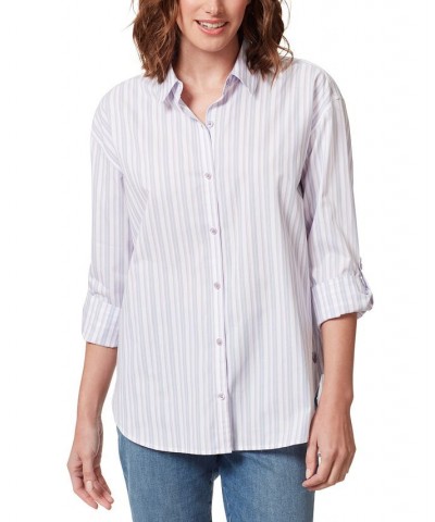 Women's Amanda Denim Jacket Button-Front Shirt & Bermuda Shorts Sweet Violet Stripe $26.26 Shorts