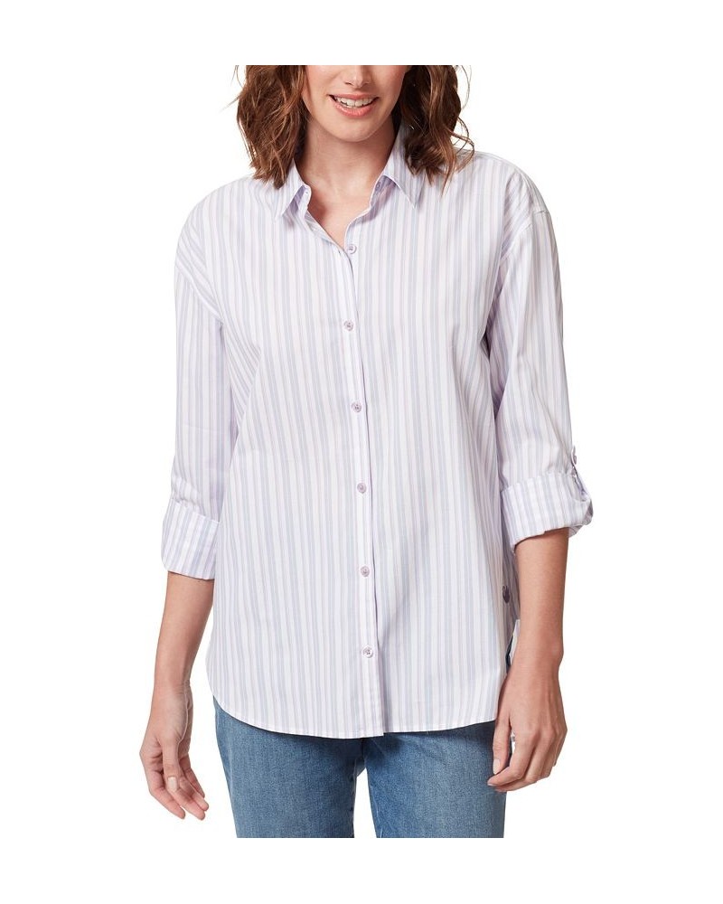 Women's Amanda Denim Jacket Button-Front Shirt & Bermuda Shorts Sweet Violet Stripe $26.26 Shorts