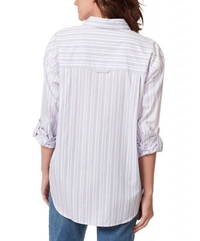 Women's Amanda Denim Jacket Button-Front Shirt & Bermuda Shorts Sweet Violet Stripe $26.26 Shorts