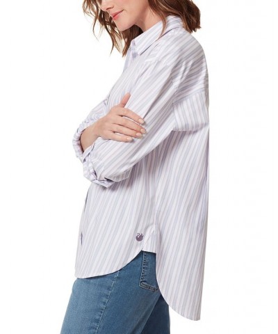 Women's Amanda Denim Jacket Button-Front Shirt & Bermuda Shorts Sweet Violet Stripe $26.26 Shorts