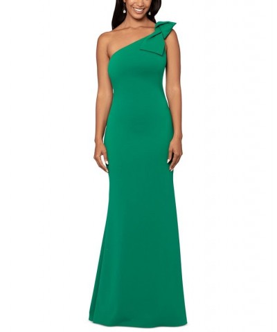 Women's Bow-Embellished One-Shoulder Sleeveless Gown Green $91.46 Dresses