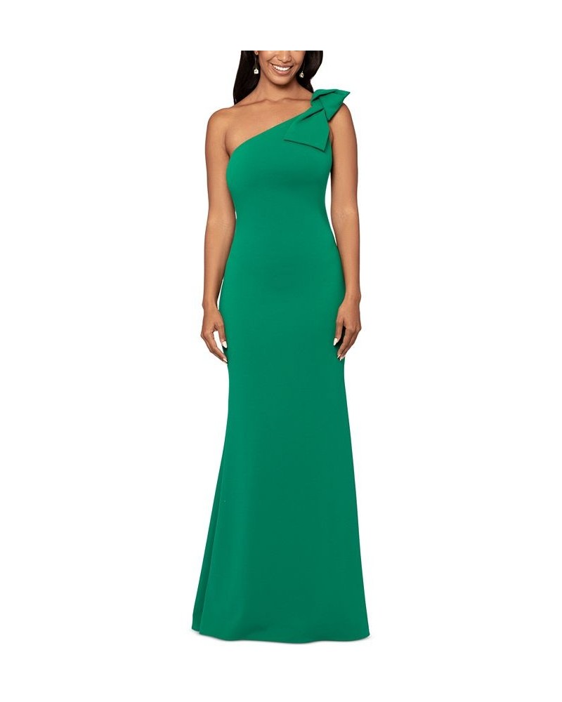 Women's Bow-Embellished One-Shoulder Sleeveless Gown Green $91.46 Dresses