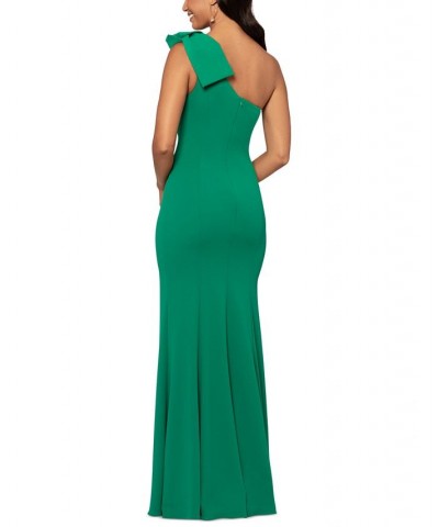 Women's Bow-Embellished One-Shoulder Sleeveless Gown Green $91.46 Dresses