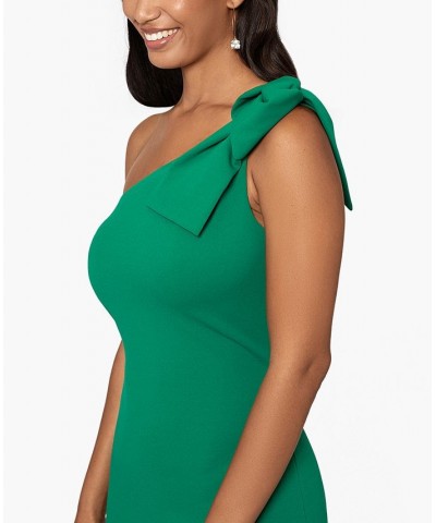 Women's Bow-Embellished One-Shoulder Sleeveless Gown Green $91.46 Dresses