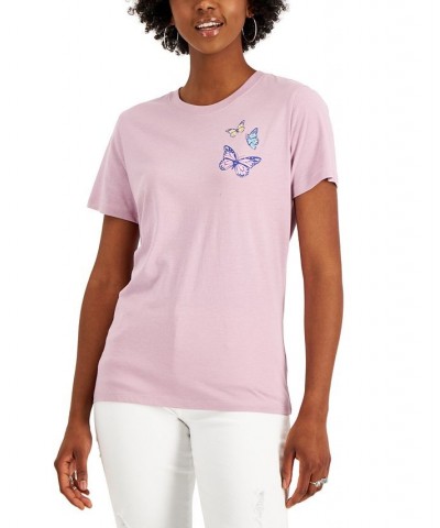 Juniors' Butterfly and Mushroom Graphic T-Shirt Mauve $11.20 Tops