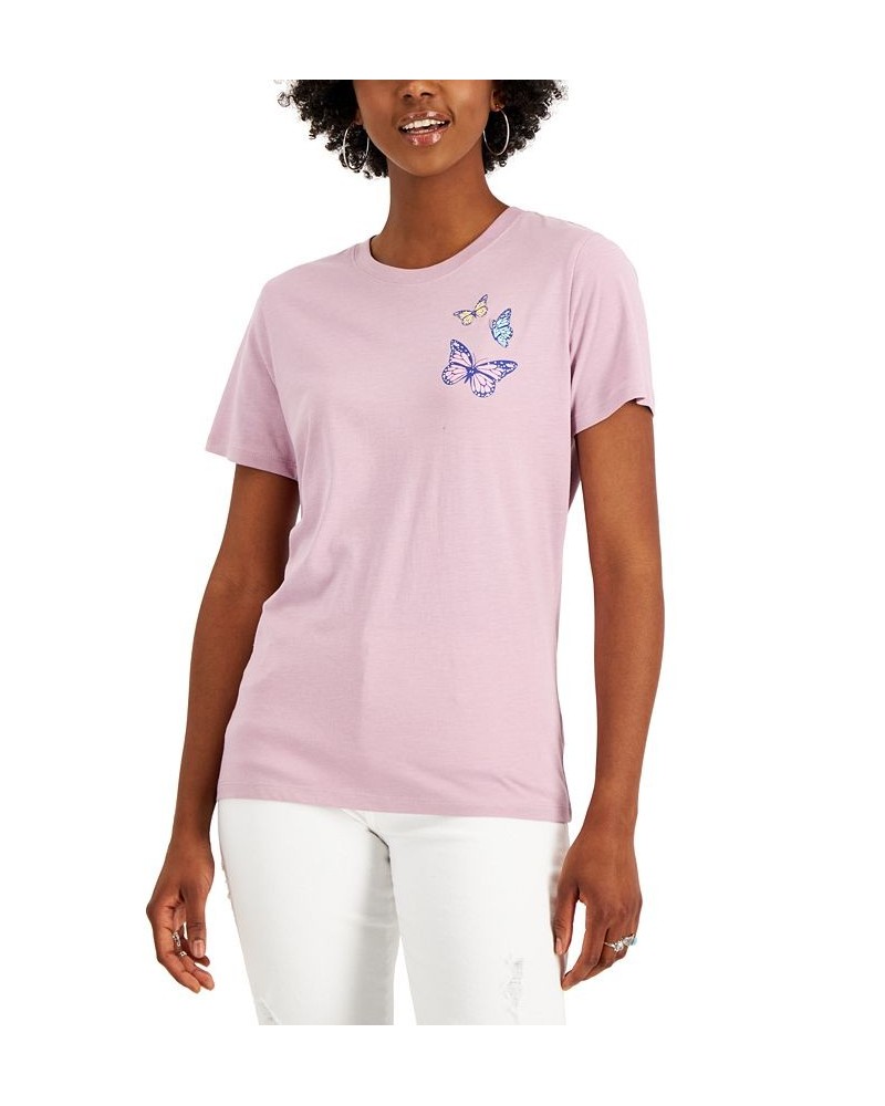 Juniors' Butterfly and Mushroom Graphic T-Shirt Mauve $11.20 Tops