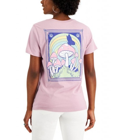 Juniors' Butterfly and Mushroom Graphic T-Shirt Mauve $11.20 Tops