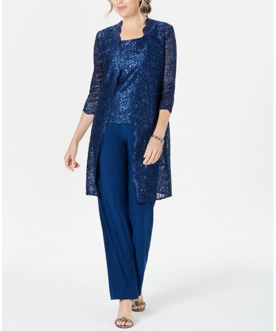 Petite 3-Pc. Sequined-Lace Jacket Top & Pants Champagne $56.99 Outfits