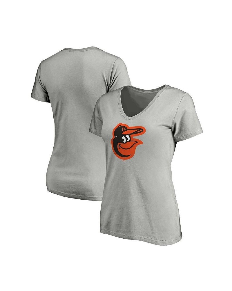 Women's Branded Heathered Gray Baltimore Orioles Core Official Logo V-Neck T-shirt Heathered Gray $17.20 Tops