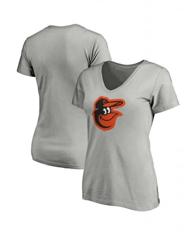 Women's Branded Heathered Gray Baltimore Orioles Core Official Logo V-Neck T-shirt Heathered Gray $17.20 Tops