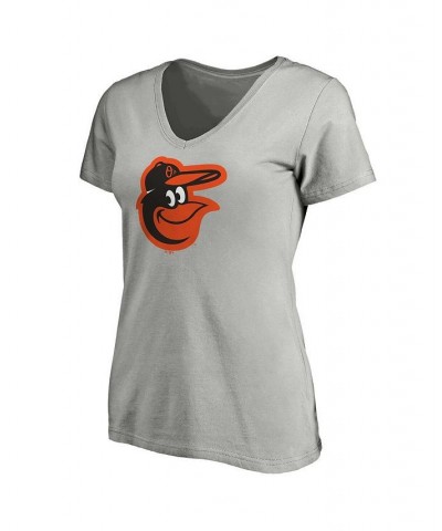 Women's Branded Heathered Gray Baltimore Orioles Core Official Logo V-Neck T-shirt Heathered Gray $17.20 Tops