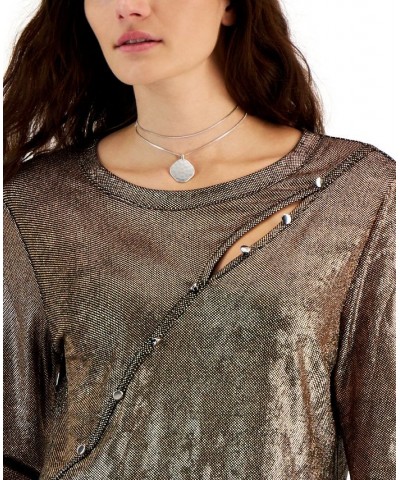 Women's Asymmetrical-Button-Trim Long-Sleeve Top Gold $12.71 Tops