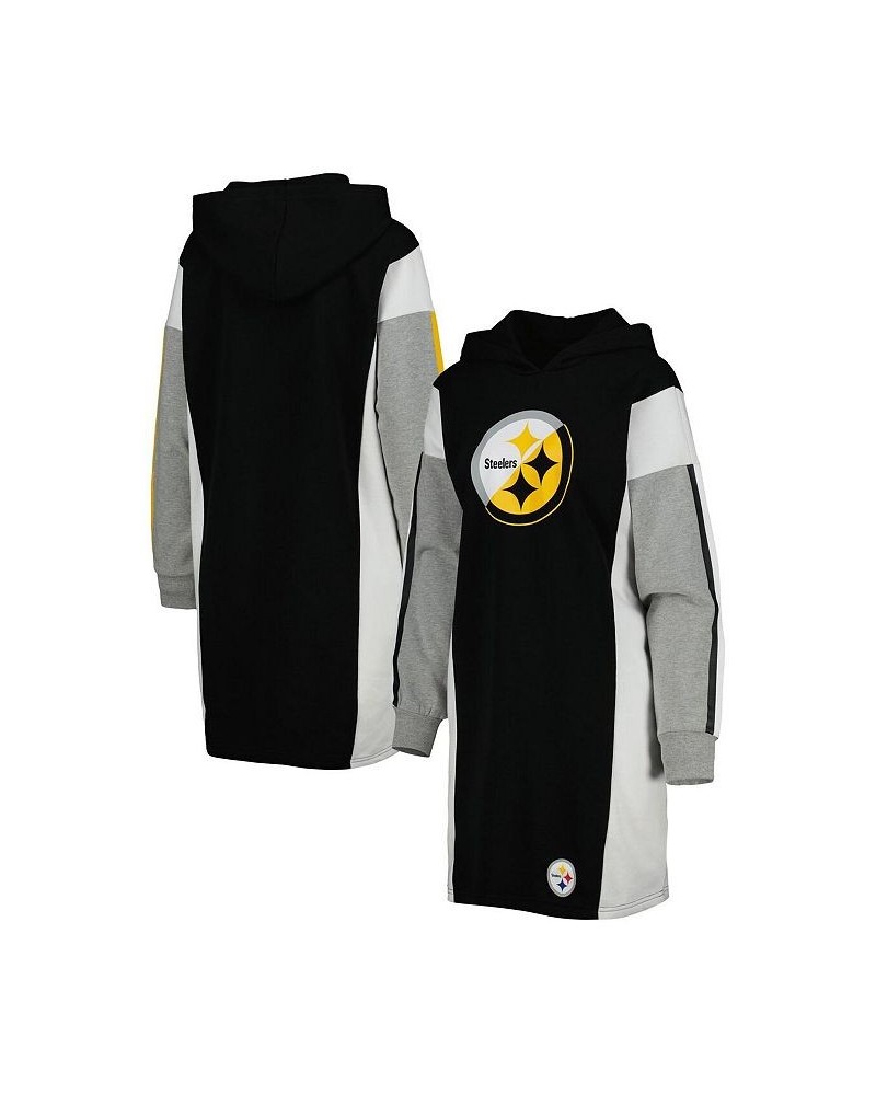 Women's Black Pittsburgh Steelers Bootleg Long Sleeve Hoodie T-shirt Dress Black $43.19 Dresses