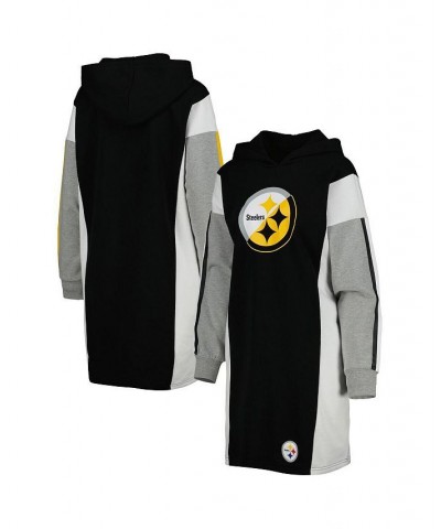 Women's Black Pittsburgh Steelers Bootleg Long Sleeve Hoodie T-shirt Dress Black $43.19 Dresses