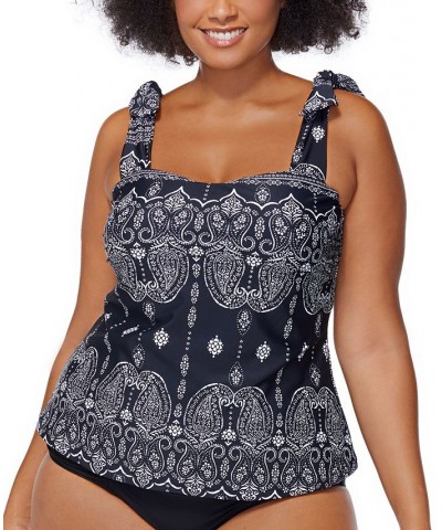 Plus Size Printed Best Day Ever Tiempo Bow-Strap Tankini Swim Top Black $40.56 Swimsuits