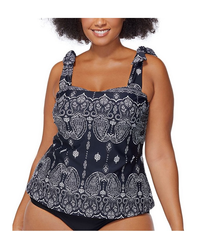 Plus Size Printed Best Day Ever Tiempo Bow-Strap Tankini Swim Top Black $40.56 Swimsuits