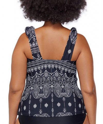 Plus Size Printed Best Day Ever Tiempo Bow-Strap Tankini Swim Top Black $40.56 Swimsuits