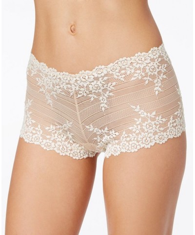 Embrace Lace Embroidered Boyshort Underwear Lingerie Tan/Beige $19.74 Panty