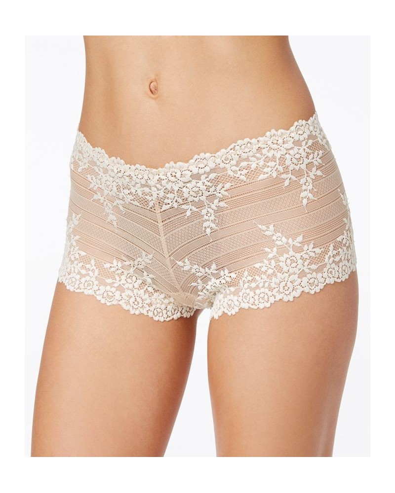 Embrace Lace Embroidered Boyshort Underwear Lingerie Tan/Beige $19.74 Panty