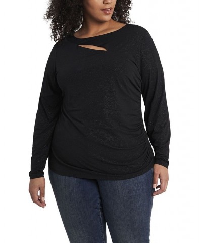 Women's Plus Size Sparkle Jersey Cutout Top Rich Black $46.28 Tops