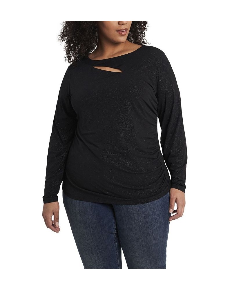 Women's Plus Size Sparkle Jersey Cutout Top Rich Black $46.28 Tops