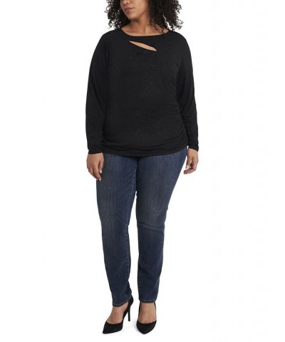 Women's Plus Size Sparkle Jersey Cutout Top Rich Black $46.28 Tops