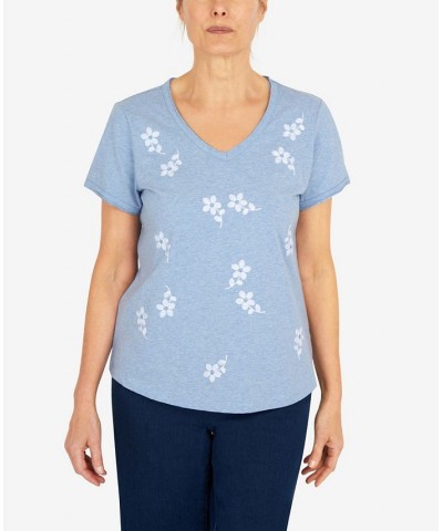 Petite Tossed Flower Print V-Neck T-shirt Blue $36.14 Tops