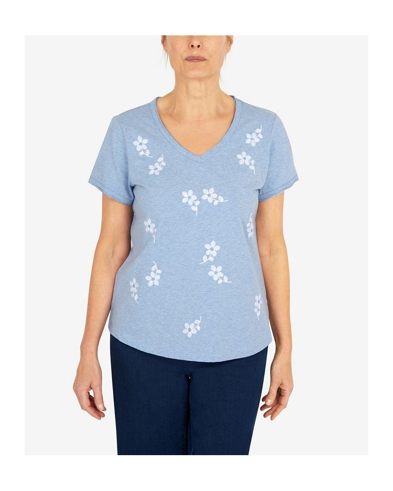 Petite Tossed Flower Print V-Neck T-shirt Blue $36.14 Tops