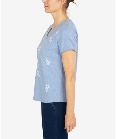 Petite Tossed Flower Print V-Neck T-shirt Blue $36.14 Tops