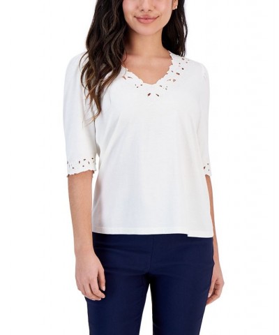 Petite Crochet-Trim Cotton Top White $18.42 Tops