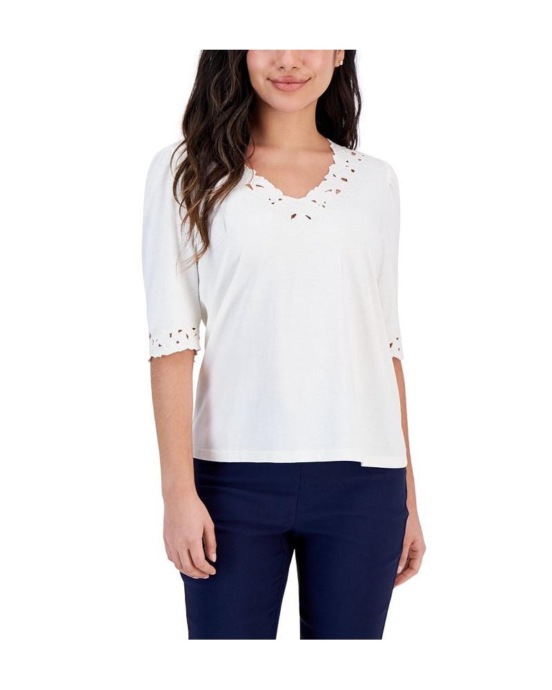 Petite Crochet-Trim Cotton Top White $18.42 Tops