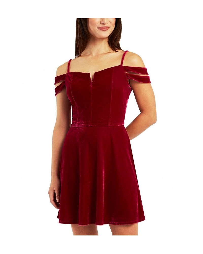 Juniors' Off-The-Shoulder Notched-Neckline Mini Dress Pink $16.09 Dresses