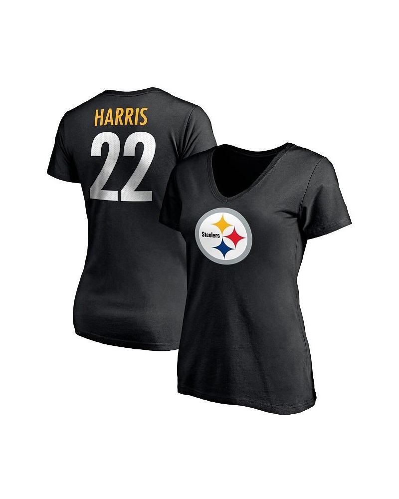 Women's Branded Najee Harris Black Pittsburgh Steelers Player Icon Name and Number V-Neck T-shirt Black $24.29 Tops