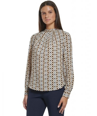 Women's Geo-Print Tie-Back Top Tiger Eye Multi $21.47 Tops