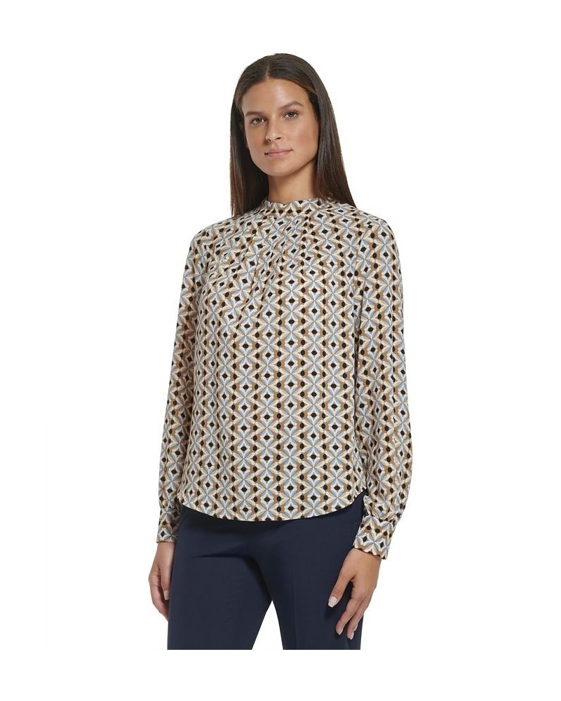 Women's Geo-Print Tie-Back Top Tiger Eye Multi $21.47 Tops