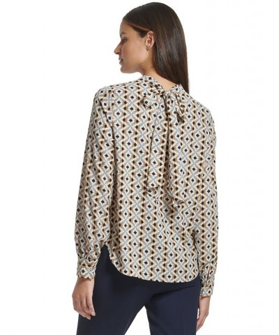 Women's Geo-Print Tie-Back Top Tiger Eye Multi $21.47 Tops