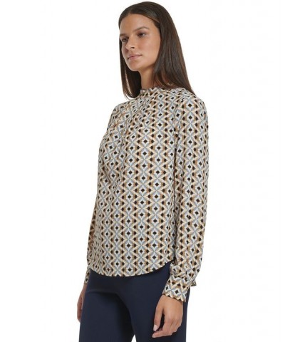 Women's Geo-Print Tie-Back Top Tiger Eye Multi $21.47 Tops