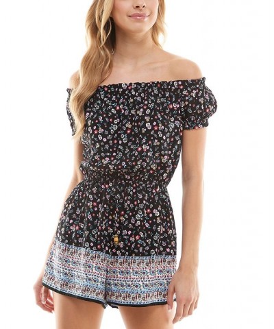 Juniors' Off-The-Shoulder Drawstring-Waist Romper Black/ivory $11.89 Shorts