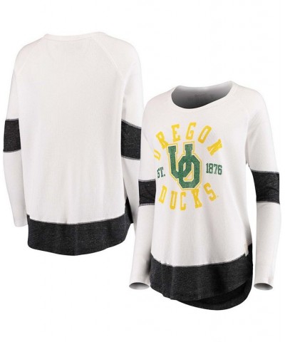 Women's White Oregon Ducks Contrast Boyfriend Raglan Thermal Long Sleeve T-Shirt White $28.99 Tops